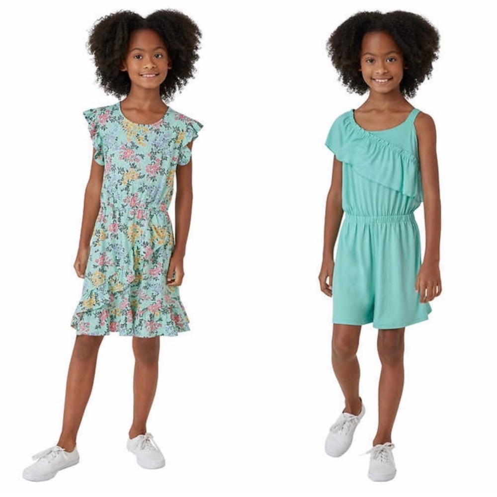 Floral and Solid Teal Kids Dress and Romper Size 10/12